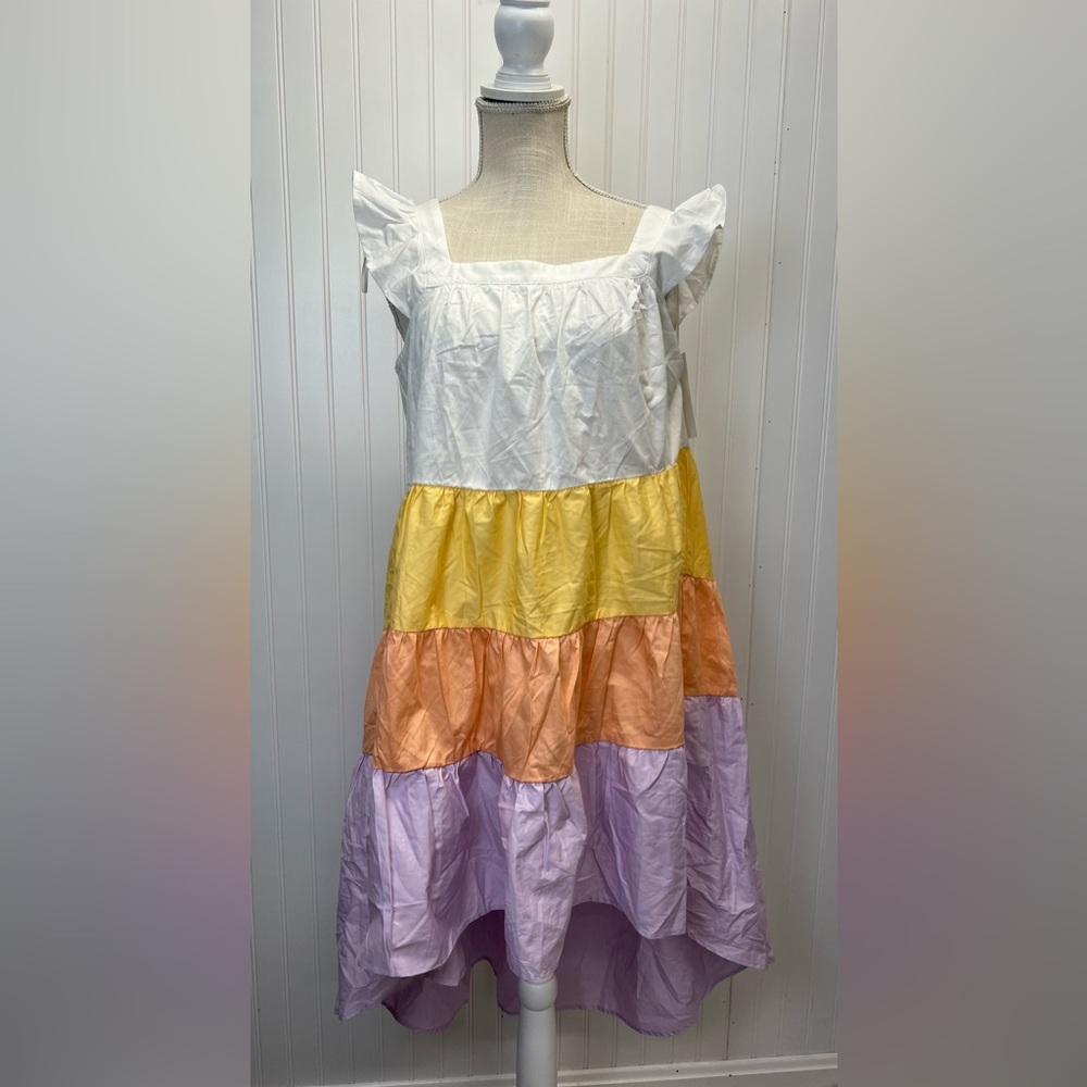 Aura Red Dress Boutique Ruffle Sleeve Tiered High Low Sun Dress Sz M